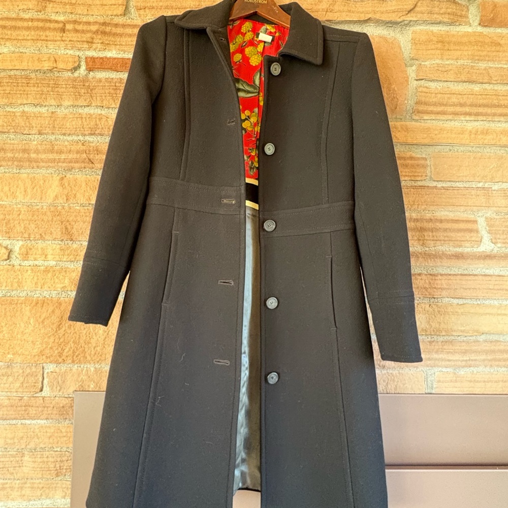 J. Crew Black Coat with Floral Lining